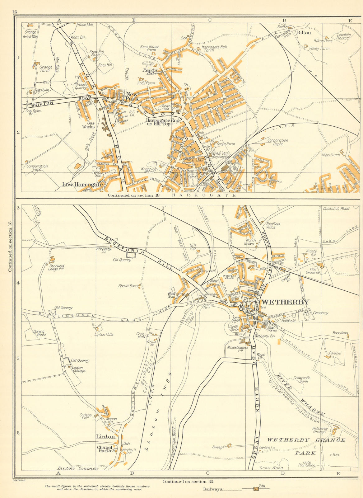 WETHERBY HARROGATE New Park Linton Linton Ings Bilton New Park 1935 old map